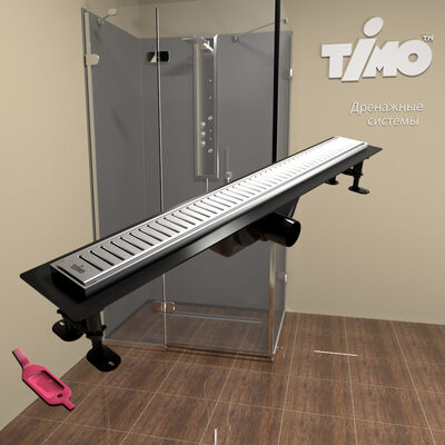 SP10-600-PC10-600 Водоотводящий желоб из пластика TIMO, с порогами из нерж.стали + нерж решетка (GRIL GAP)