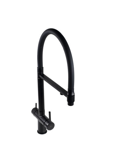 Смеситель Кухня SANTREK AQUA-1033 "PRESTIGE" (SAP-1033) шар. d-35 с гибким силиконовым изливом, с подключением фильтра питьевой воды (черный)