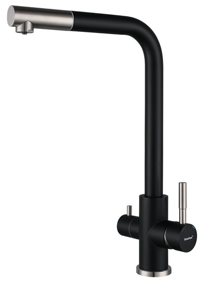 Смеситель Кухня QUARZ GRANFEST Z-5421 d=35 Г-обр. с краном питьевой воды (черный)
