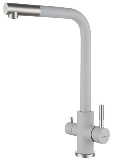 Смеситель Кухня QUARZ GRANFEST Z-5421 d=35 Г-обр. с краном питьевой воды (серый)