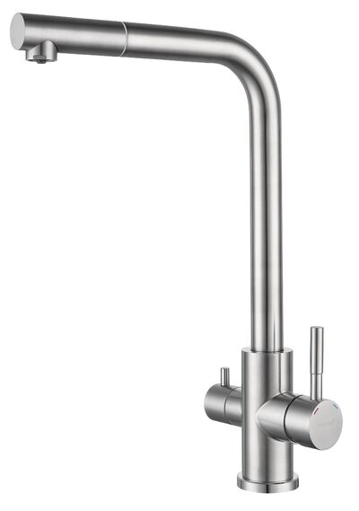 Смеситель Кухня QUARZ GRANFEST Z-5421 d=35 Г-обр. с краном питьевой воды (нержавейка)