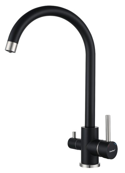 Смеситель Кухня QUARZ GRANFEST Z-5420 d=35 U-обр. с краном питьевой воды (черный)