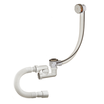 А-28089-75 Cифон для ванны (обвязка) ОРИО 1 1/2"х40, регулируемый с переливом 75 см и гибкой трубой 40/50 (полуавтомат)