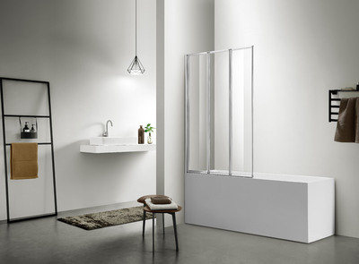 Шторка для ванны SANTREK AQUA Slim SD3-1000-С- White (складная, три секции, р-р:1000*1400 стекло Прозр. 4 мм, профиль Белый)