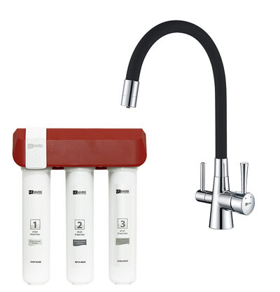 Комплект LM3075C086 : Смеситель LM3075C для кухни с гибким изливом + Фильтр для очистки жесткой воды OPTIMA LEMARK