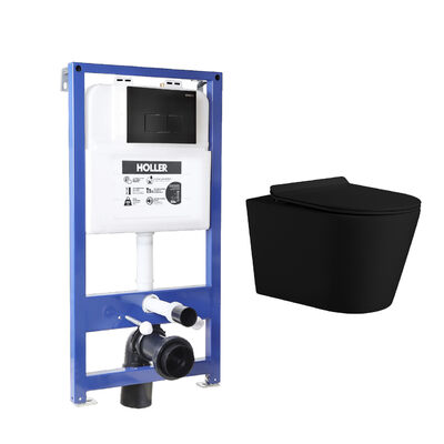 Инсталляция HOLLER MQ100 (комплект 3 в 1) +Унитаз подвесной безободковый (Торнадо) HOLLER WIND_MB, черный мат + Клавиша смыва HOLLER MBV, черный мат