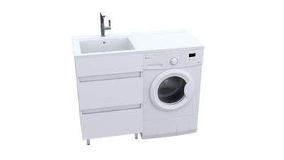 Подстолье под стиральную машину SANTREK HOME "Бари-110" (Белый глянец) 2 ящика Левый под умывальник "Марсал 110" 1100х870х478