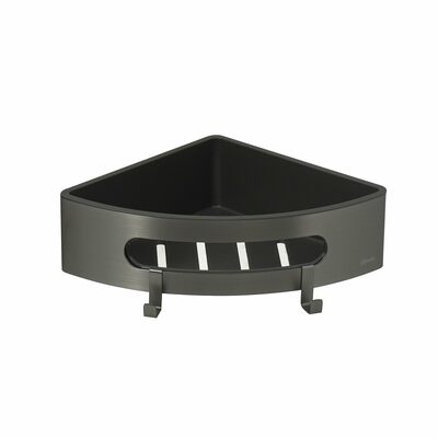 9776048 Полка для душа угловая Lemark SHELF LINE из нерж. стали с крючками, графит/вставка-пластик графит LEMARK