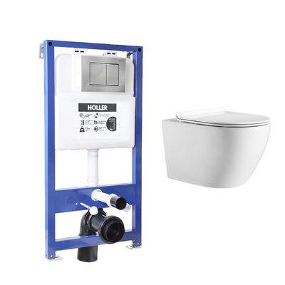Инсталляция HOLLER MQ100 (комплект 3 в 1) + Унитаз подвесной безободковый HOLLER WALL,белый + Клавиша смыва HOLLER GPE, хром