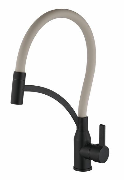 FS8244H-12 Смеситель Кухня FMARK с гибким изливом (цвет излива песочный) шар. d=35, на гайке, Чёрный, матовый