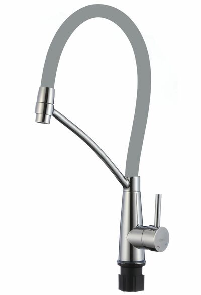 FS8255A-04 Смеситель Кухня FMARK с гибким изливом (цвет излива серый) шар. d=35, на гайке, Хром, глянец
