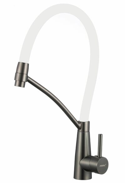 FS8255Q-02 Смеситель Кухня FMARK с гибким изливом (цвет излива белый) шар. d=35, на гайке, Графит, матовый