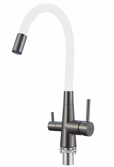 FS1062-Q02 Смеситель Кухня FMARK под фильтр питьевой воды (гибкий излив Белый) шар.d=35 Графит, матовый