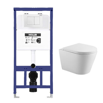 Инсталляция HOLLER MQ102 (комплект 3 в 1) + Унитаз подвесной безободковый HOLLER SHELL MW,белый матовый + Клавиша смыва HOLLER MWHE, матовый белый