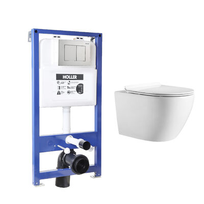 Инсталляция HOLLER MQ100 (комплект 3 в 1) + Унитаз подвесной безободковый HOLLER WALL,белый + Клавиша смыва HOLLER MSE, матовый хром