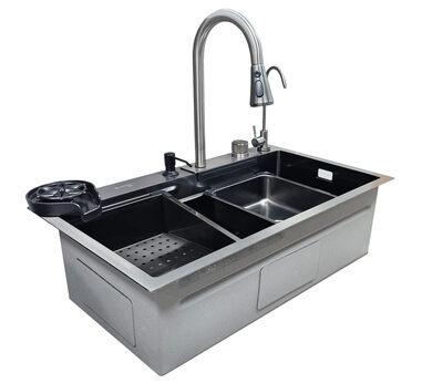Мойка нерж врезная 750х450х220 т 3,0 ЧЕРНАЯ HB7545FB +6 (+ сифон) SANTREK AQUA + Подарок (Колландер, фруктов, доска, 2 смес, ополаск) АКЦИЯ !!!