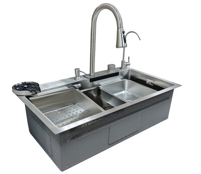 Мойка нерж врезная 750х450х220 т 3,0 САТИН HB7545S +6 (+ сифон) SANTREK AQUA + Подарок (Колландер, фруктов, доска, 2 смесителя, ополаск) АКЦИЯ !!!