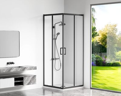Душ.ограждение GOOD DOOR CUBE CR- 100-С-B, Г-образное, стекло Прозрачное 5мм, профиль Чёрный (без поддона и автослива)