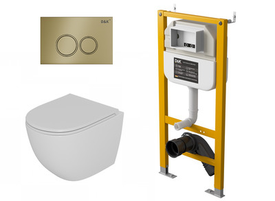 DS1391624 Комплект D&K Matrix Унитаз DT1396516 (тор.) бел. +Клавиша смыва DB1529007, мат золото + Инсталляция DI8050127