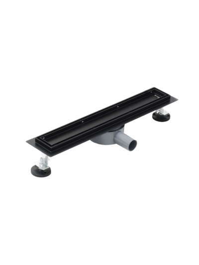Линейный душевой трап SANTREK B-70500 BLACK нерж 70*500мм (горизонт выпуск 360 гр, ф40) (решетка щелевая, под плитку) сухой затвор и гидрозатвор