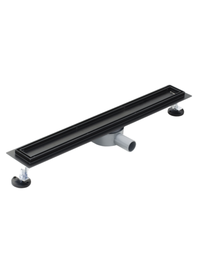 Линейный душевой трап SANTREK B-70700 BLACK нерж 70*700мм (горизонт выпуск 360 гр, ф40) (решетка щелевая, под плитку) сухой затвор и гидрозатвор