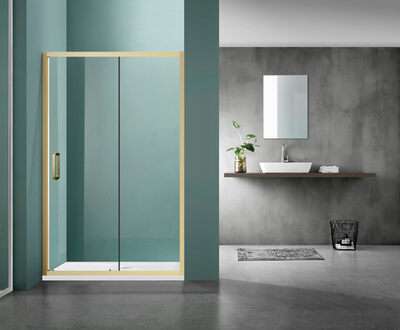 Душевое ограждение SANTREK AQUA Iris- DF-1200-C-Brushed Gold 1200*1850 Прямое стекло Прозр 6мм, профиль Брашированное золото