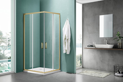 Душевое ограждение SANTREK AQUA Iris- CR-800-C-Brushed Gold 800*800*1850 Г-обр. стекло Прозр 6мм, профиль Брашированное золото