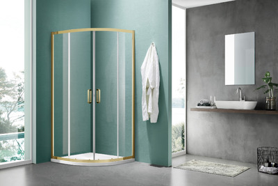 Душевое ограждение SANTREK AQUA Iris- R-900-C- Brushed Gold 900*900*1850 Радиус стекло Прозр 6мм, профиль Брашированное золото