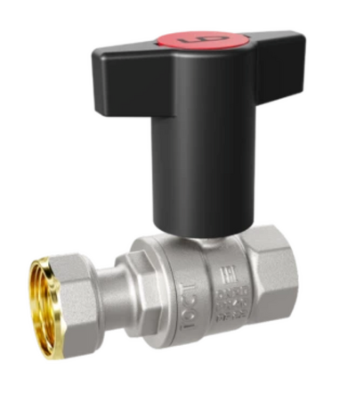 Кран вода LD Pride 3/4" г/г Т-рукоятка (красная+голубая) с накидной гайкой LD 47.341.20 RB