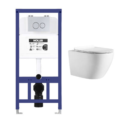 Инсталляция HOLLER MQ102 (комплект 3 в 1) + Унитаз подвесной безободковый HOLLER WALL,белый + Клавиша смыва HOLLER GPR, хром