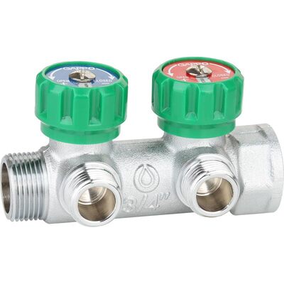 Коллектор латунный с регулировочными вентилями 2 выхода 1"x3/4" G1001.02 GAPPO