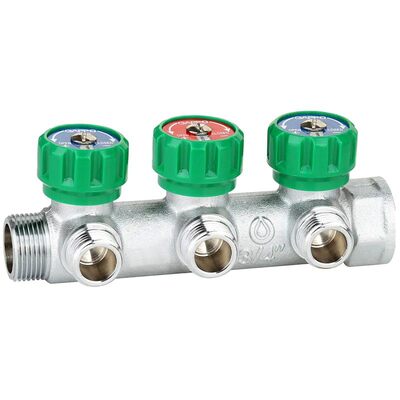 Коллектор латунный с регулировочными вентилями 3 выхода 1/2"x3/4" G1001.03 GAPPO