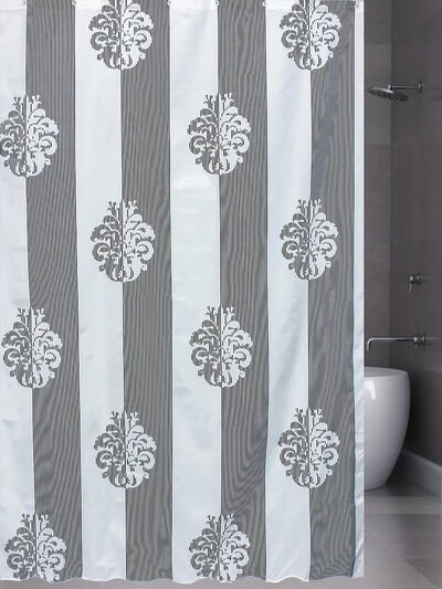 Штора для ванн BATH 180х180 (Damask Strtiipe)белый/черный (21217/8-P) (14)