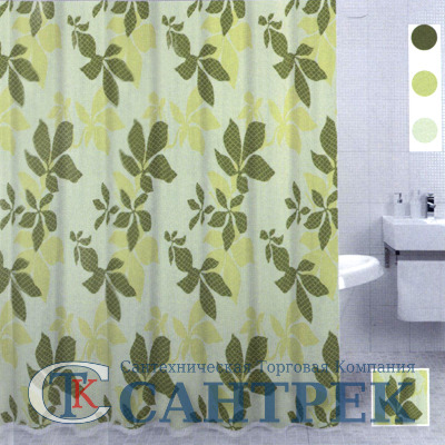 Штора для ванн BATH plus 180x200 (Chestnut leaf/Pentagon Leaf)) зел/желт. DS3007 (55)
