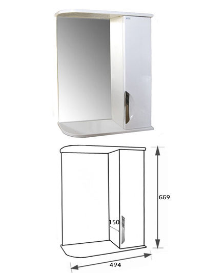 Зеркало-шкаф SANTREK HOME "Деко-55" (Белый) Правый 525х702х180