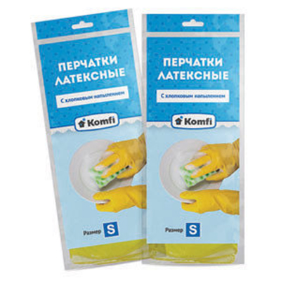 Перчатки резиновые Komfi с хлопковым напылением внутри (М) DGL025P