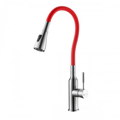 LM5082S-Red Expert Смеситель для кухни с гибким изливом, сталь КРАСНЫЙ LEMARK