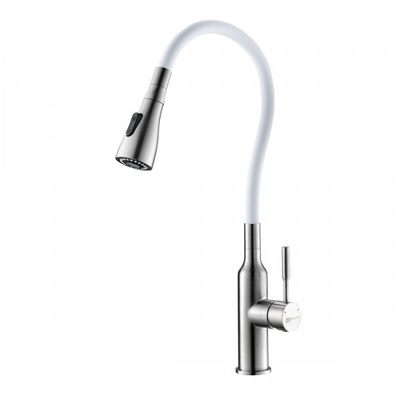 LM5082S-White Expert Смеситель для кухни с гибким изливом, сталь БЕЛЫЙ LEMARK