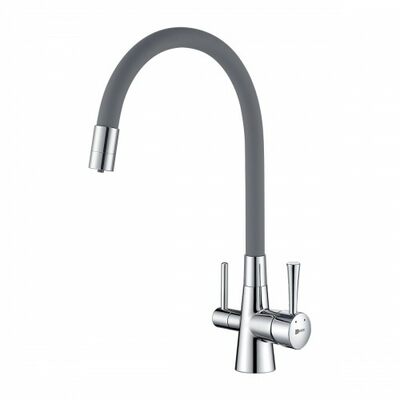 LM3075C-Gray Comfort Смеситель для кухни, с гибким изливом, с подключением к фильтру питьевой воды, хром/серый LEMARK