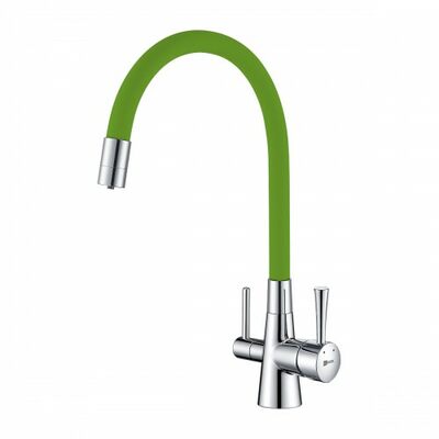 LM3075C-Green Comfort Смеситель для кухни, с гибким изливом, с подключением к фильтру питьевой воды, хром/зеленый LEMARK