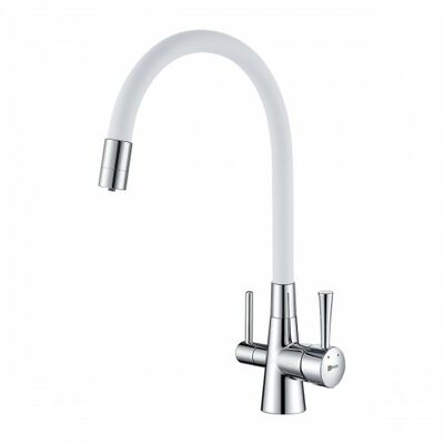 LM3075C-White Comfort Смеситель для кухни, с гибким изливом, с подключением к фильтру питьевой воды, хром/белый LEMARK