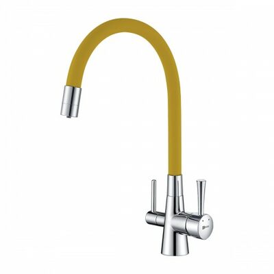 LM3075C-Yellow Comfort Смеситель для кухни, с гибким изливом, с подключением к фильтру питьевой воды, хром/желтый LEMARK