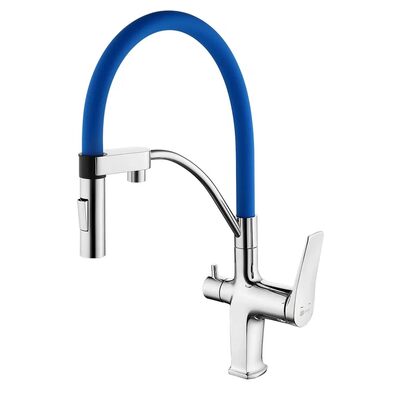 LM3074C-Blue Comfort Смеситель для кухни, с гибким изливом, с подключением к фильтру питьевой воды, хром/синий LEMARK