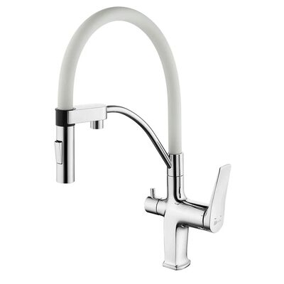 LM3074C-White Comfort Смеситель для кухни, с гибким изливом, с подключением к фильтру питьевой воды, хром/белый LEMARK