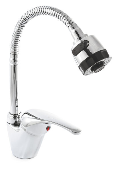 Смеситель Кухня SANTREK AQUA-665 "MODERN" шар.d-40 SB58 гибкий излив (на гайке)