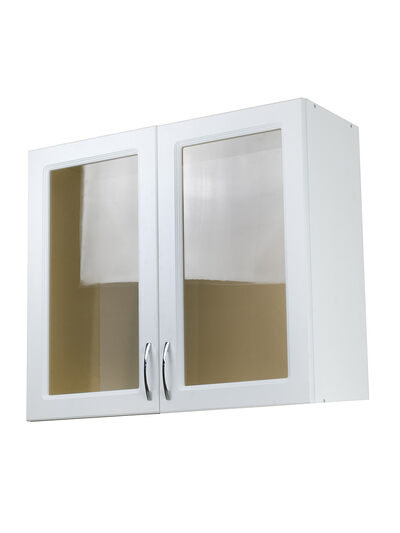 Шкаф для посуды 60 (со стеклом) цвет Ясень Белый фасад МДФ SANTREK HOME