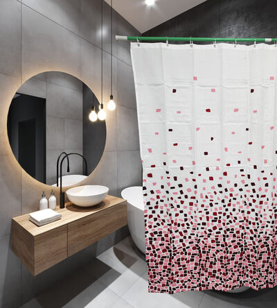 Штора д/ванн SANTREK HOME 180х180 ФОТОПРИНТ Polyester 61094 с кольцами Мозайка (П183)
