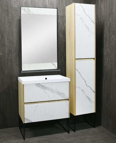 Пенал SANTREK HOME "АДЕЛАИДА Лофт" белый мрамор/светлое дерево, 2 двери, 350х1900х300