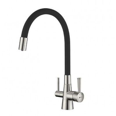 LM3075BN-Black Comfort Смеситель для кухни, с гибким изливом, фильтр питьевой воды, никель/черный LEMARK