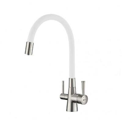 LM3075BN-White Comfort Смеситель для кухни, с гибким изливом, фильтр питьевой воды, никель/белый LEMARK